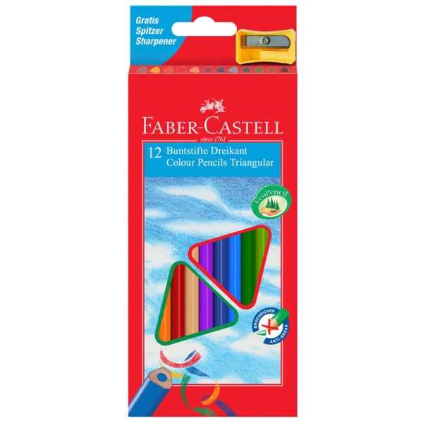 Карандаши цветные FABER-CASTELL "ECO" 12цв., трехгран., заточен., картон. уп., европодвес, с точилкой, 120523, 147881